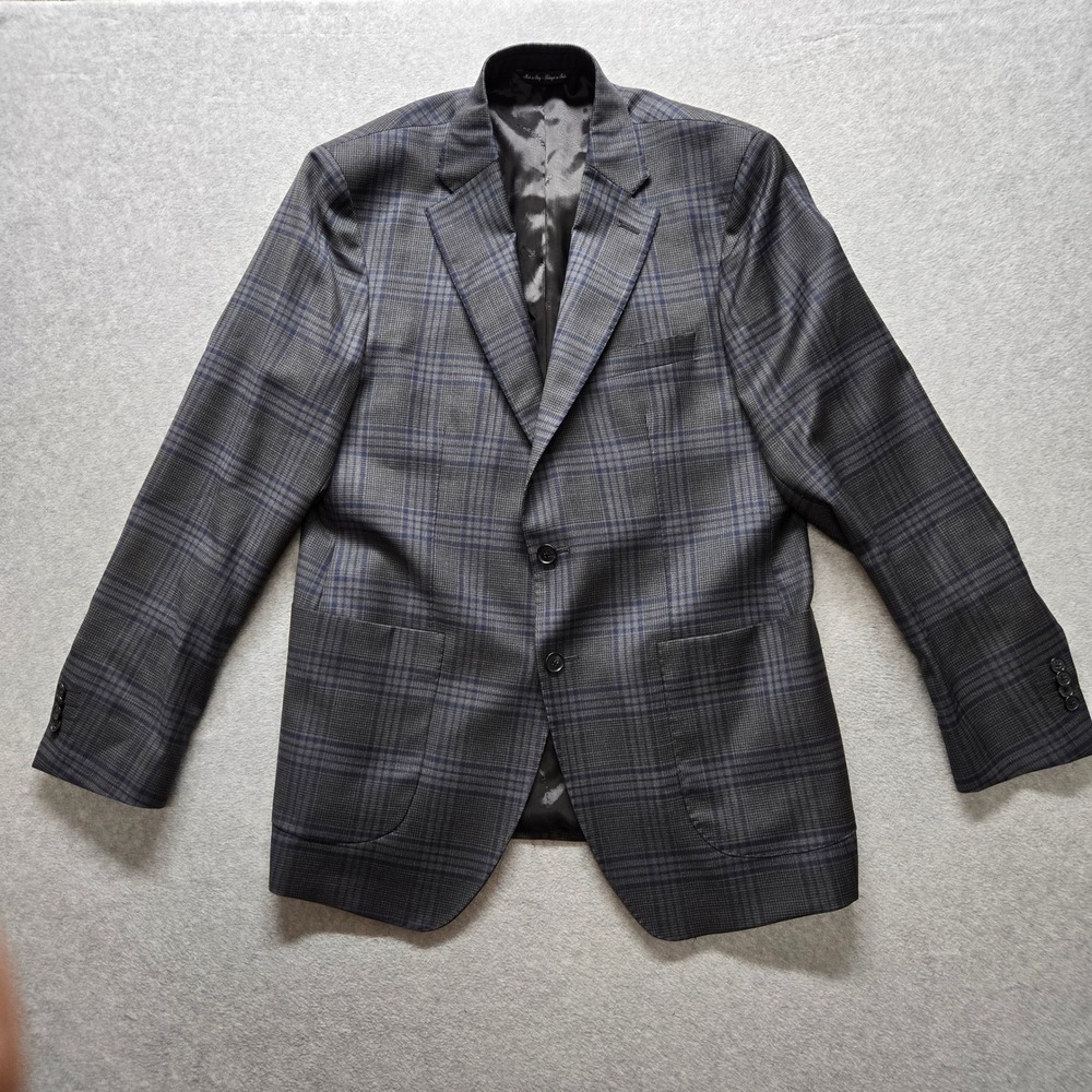 Ermenegildo Zegna Blazer 40R Grey Blue Glen Plaid Wool Silk New Napoli Saks